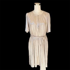 Sabina Musayev Womens Midi Button Belted Shirt Dress Gold Metallic Size XS- Chic